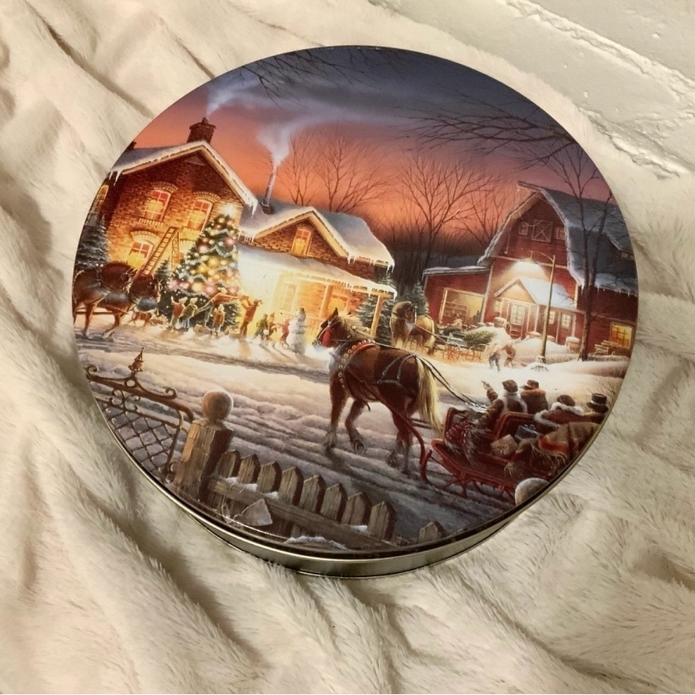 Terry Redlin Vintage Trimming the Tree Holiday Christmas Tin Container